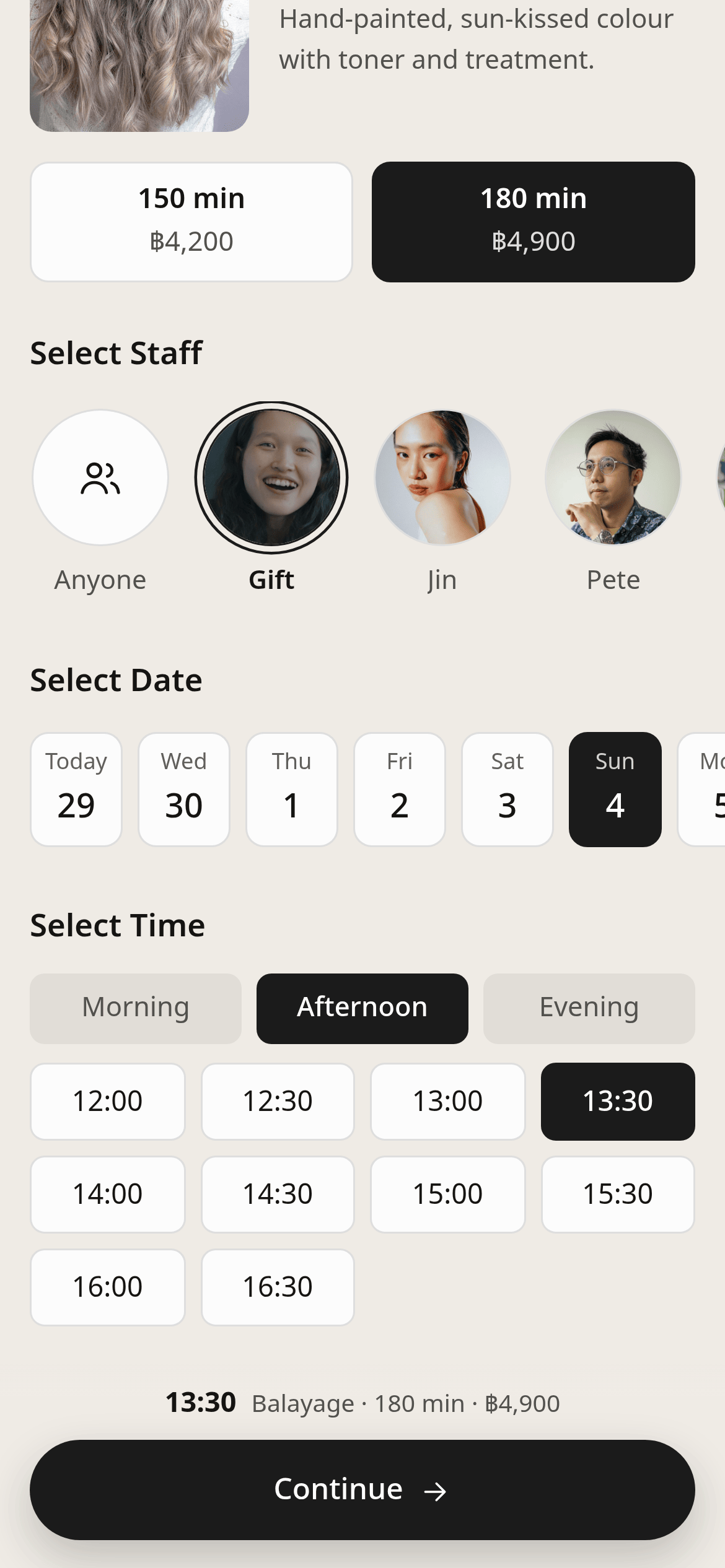 The BkkBoost Booking available-times step at the Maison Pim demo salon