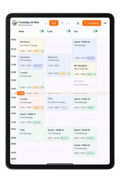 BOOST Booking System — staff calendar on tablet